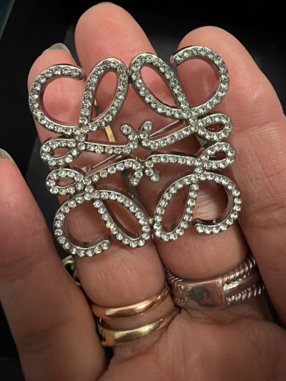 Crystal Pave Silver-Tone Filigree Brooch - Women Jewelry